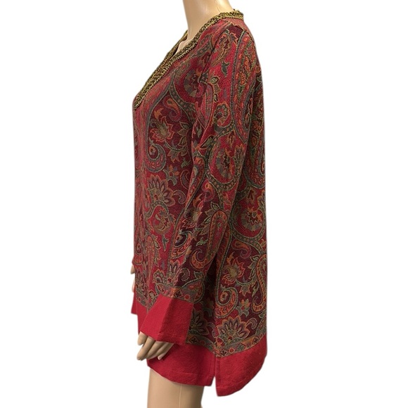 Soft Surroundings Pasha Pullover Red Paisley Tunic Imported Tunic Blouse Top M - Picture 3 of 11
